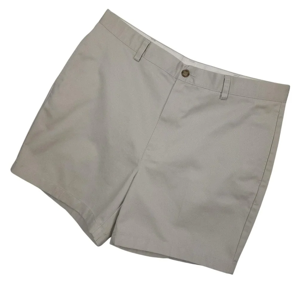 L.L.Bean Mens Wrinkle-Free Double L Chino Shorts Sz 35 Khaki Preppy Golf 215650